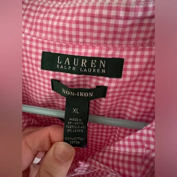 Non Iron Pink Gingham Ralph Lauren Button Down - Picture 3 of 3